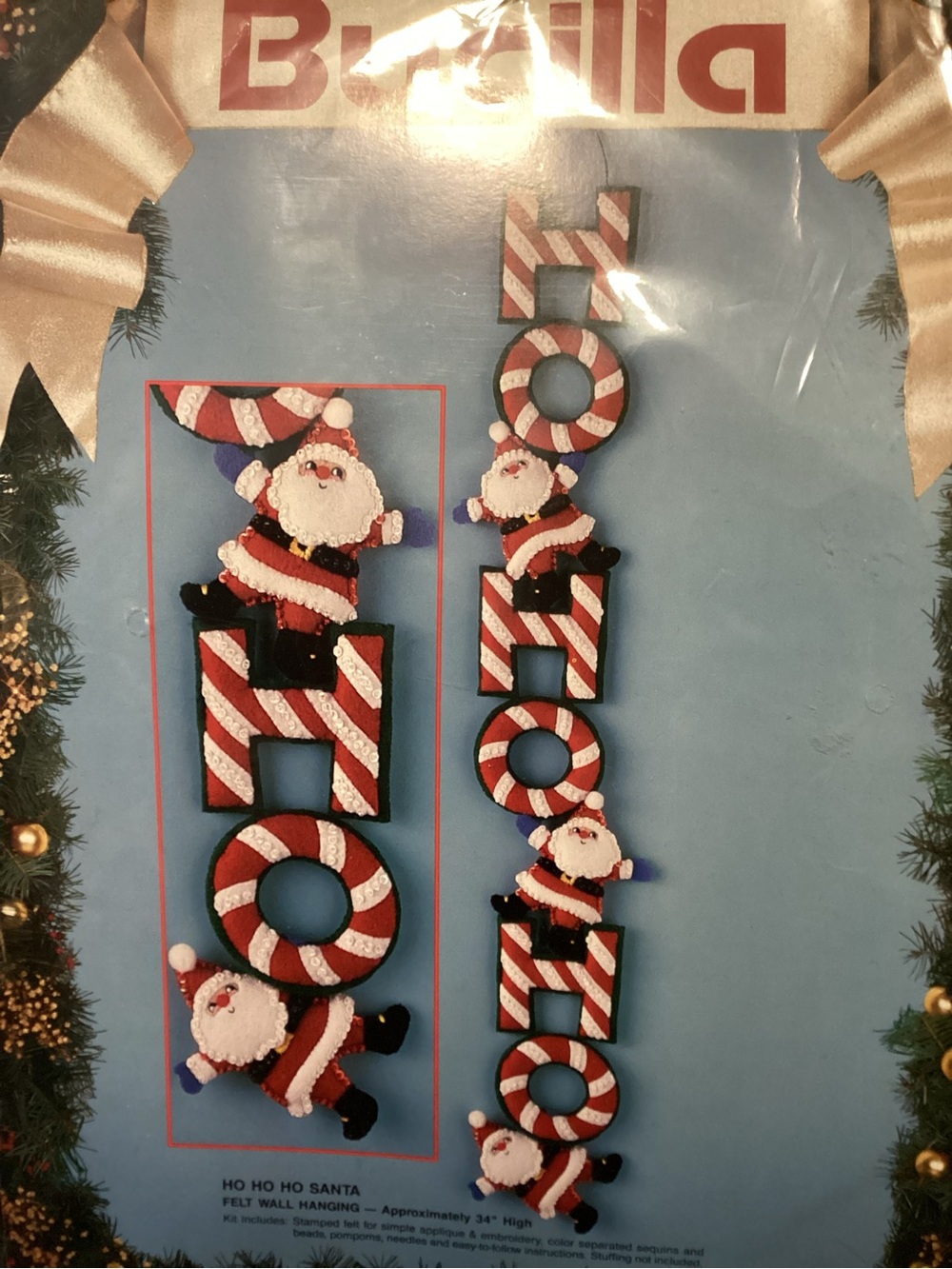 Vintage Bucilla Ho Ho Ho Santa Felt Wall Hanging - brand new